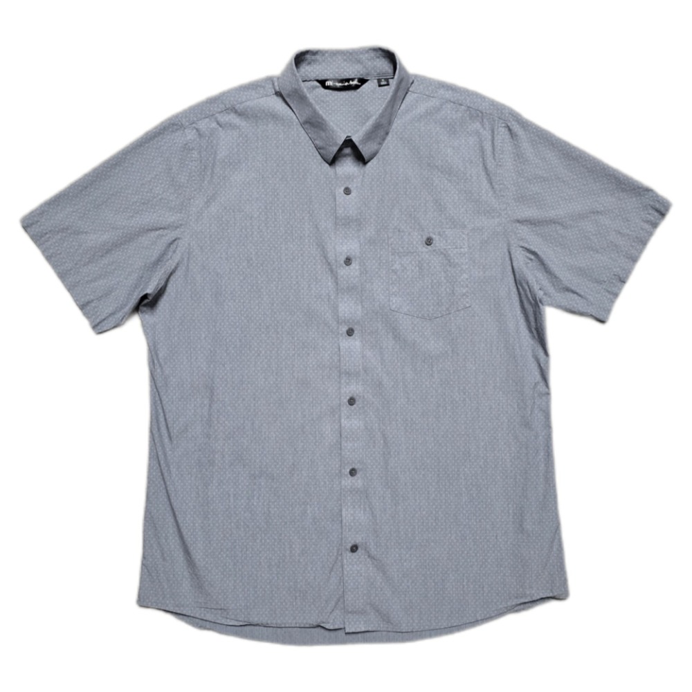 Travis Mathew Studebaker Short Sleeve Button Up Shirt Gray Mens Medium Geometric